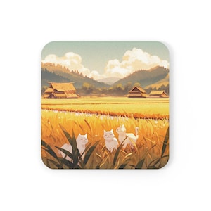 Cute Cat Coaster, Anime Landscape Coasters, Cute Coasters for Desk, Cute Desk Decor