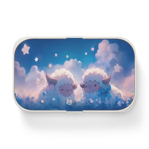 Bento Lunch Box, Kawaii Sheep in Blue Sky, Cute Japanese Style Food Container, Back to School Meal Prep, Kids Lunchbox, Eco-Friendly Picnic