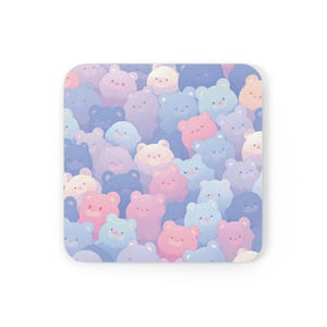 Cork Back Coaster, Cute Bear Coaster, Adorable Kawaii Bear Pattern, Animal Lover Gift, Coffee Table Decor, Housewarming Coasters