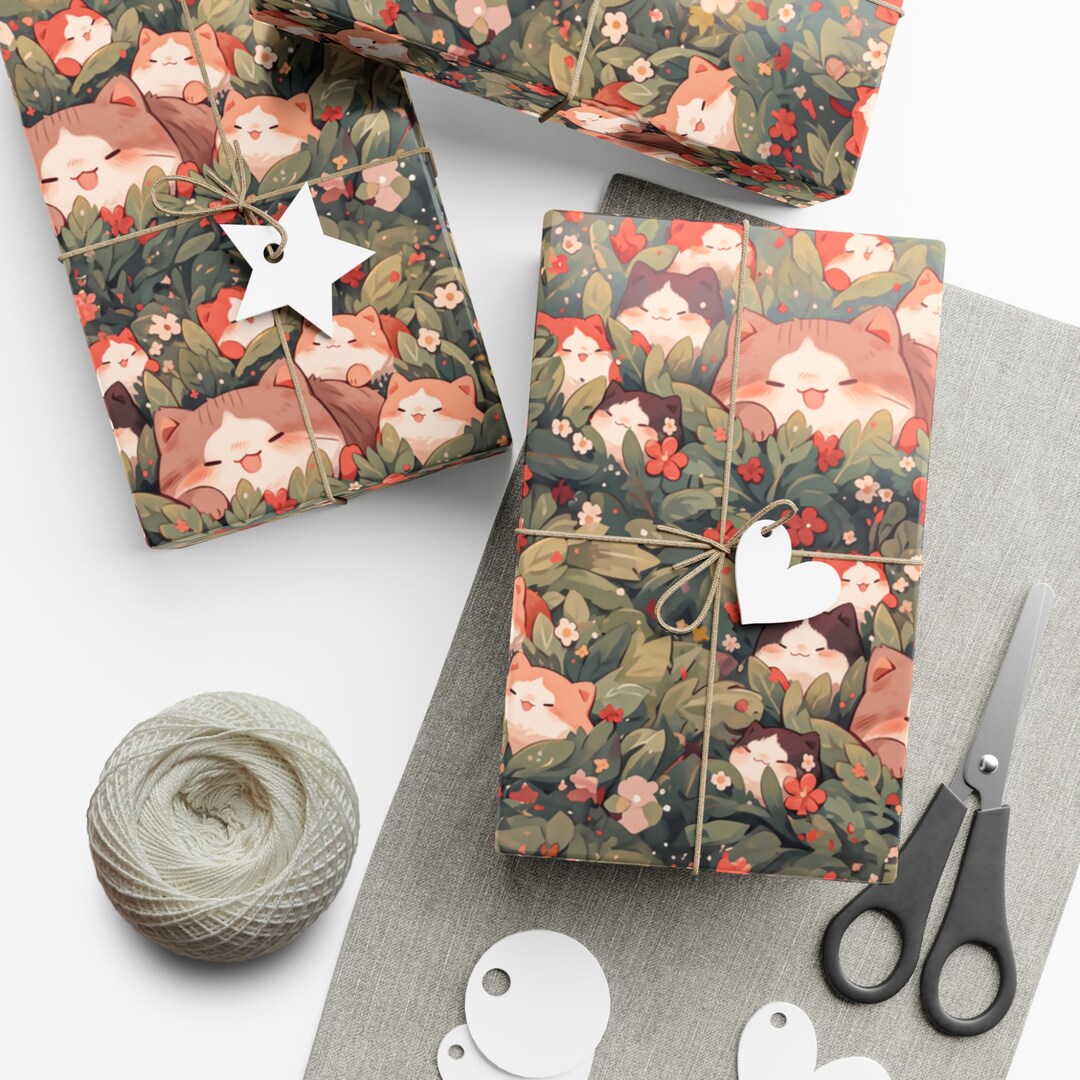 Kawaii Cute Cat Gift Wrap Papers Christmas Noel Theme Etsy
