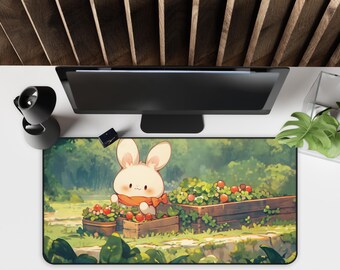 Kawaii Desk Mat, Cute Bunny Animal Mouse Pad, Office Desk Accessory, Rabbit Gaming Mat, Work From Home Gift, Keyboard Pad