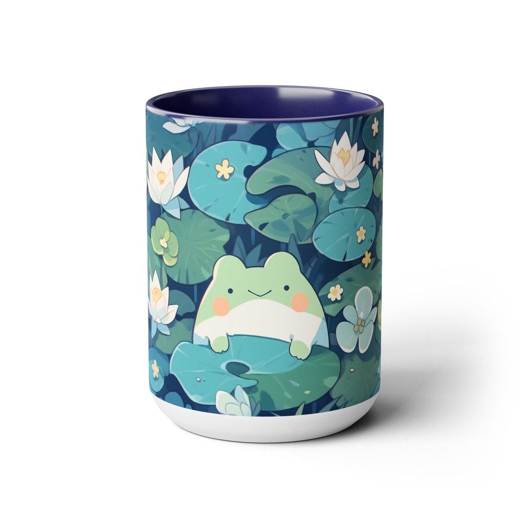 Kawaii Frog Ceramic 15oz Mug, Cute Frog Lover Mug, Cute Mug Aesthetic ...