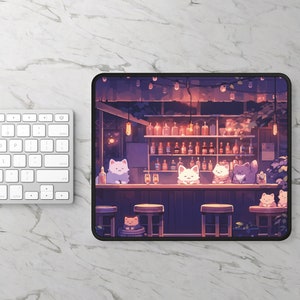 Kawaii Mouse Pad, Cute Desk Pad, Kawaii Anime Cats Chilling at Bar, Cute Desk Decor, Cute Cats Mouse Pads, Gift for Her