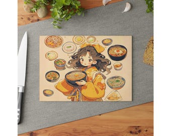 Anime Ramen Glas Schneidebrett, Kawaii niedlich Küchendekor, Anime Food Liebhaber Geschenk, Japanische Cartoon Schneidebrett, Küchenzubehör