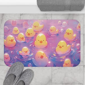 Cute Bath Mat, Cute Kawaii Rubber Ducks Design, Bathroom Mat, Yellow Ducklings Decor, Shower Mat, Indoor Outdoor Non-Slip Mat