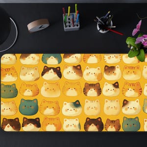 Kawaii Desk Mat, Cute Cat Pattern Design, Kawaii Desk Pad, Mouse Pad, Office Desk Decor, Cat Lover Gift, Gaming Mat