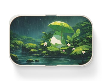 Kawaii Frog Bento Box, Cute Green Frog Lunch Box, Rainy Day Aesthetic Food Container, Japanese Style Lunch Case, Gift for Kids