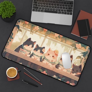 Desk Mat Aesthetic, Cute Cats Lofi Mouse Pad, Cozy Desk Decor, Cute Kawaii Desk Mat, Cute Gaming Mouse Pad, Cute Desk Decor, Anime Gifts