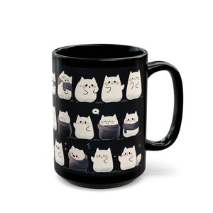 Cute Cat Mug 15oz, Cute Kawaii Cat Black Mug, Cute Cat Pattern Mug, Cat Mug, Cute Desk Decor, Kawaii Cat Mug Gifts, Kawaii Office Decor image 8