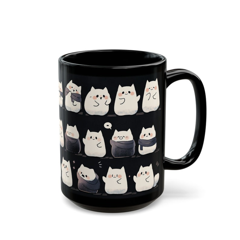 Cute Cat Mug 15oz, Cute Kawaii Cat Black Mug, Cute Cat Pattern Mug, Cat Mug, Cute Desk Decor, Kawaii Cat Mug Gifts, Kawaii Office Decor image 8