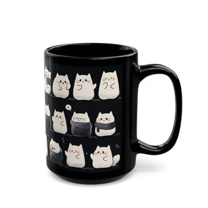 Cute Cat Mug 15oz, Cute Kawaii Cat Black Mug, Cute Cat Pattern Mug, Cat Mug, Cute Desk Decor, Kawaii Cat Mug Gifts, Kawaii Office Decor image 6
