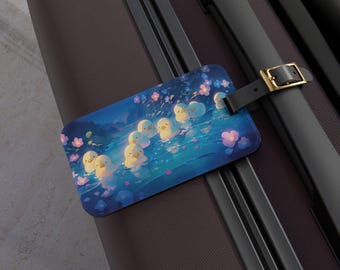 Cute Duck Luggage Tag, Kawaii Floral Night Scene, Acrylic Travel Accessory