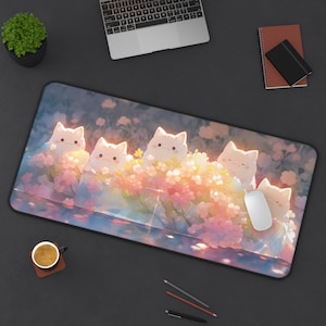 Niedliches Gaming Mousepad, Kawaii Große Schreibtischmatte, Niedliche Katzen Blumen Schreibtischmatte, Niedliches Schreibtisch Dekor, Kawaii Computer Tastatur Büro Zubehör