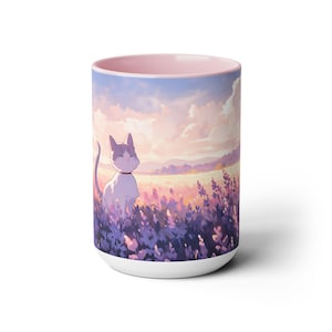 Kawaii Aesthetic Cat Mug 15oz, Cute Mugs Aesthetic, Cute Mug for Gifts, Kawaii Anime Mug Gifts, Mug Gift for Birthday, Anniversary