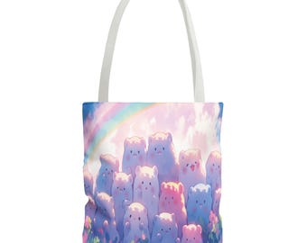Kawaii Bears Tote Bag: Pastel Design, Reusable Shopping Bag
