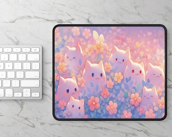 Kawaii Cat Gaming Mouse Pad: Pink Pastel Desk Decor