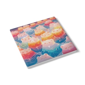Kawaii Ceramic Coaster, Cute Gummy Bear Drink Holder, Adorable Coaster Set, Cartoon Kawaii Tea Mat, Gift for Candy Lovers, Drink Desk Decor