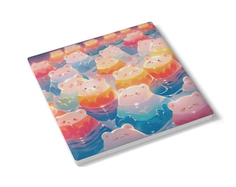 Kawaii Ceramic Coaster, Cute Gummy Bear Drink Holder, Adorable Coaster Set, Cartoon Kawaii Tea Mat, Gift for Candy Lovers, Drink Desk Decor