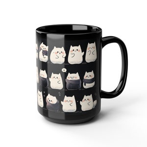 Cute Cat Mug 15oz, Cute Kawaii Cat Black Mug, Cute Cat Pattern Mug, Cat Mug, Cute Desk Decor, Kawaii Cat Mug Gifts, Kawaii Office Decor image 9