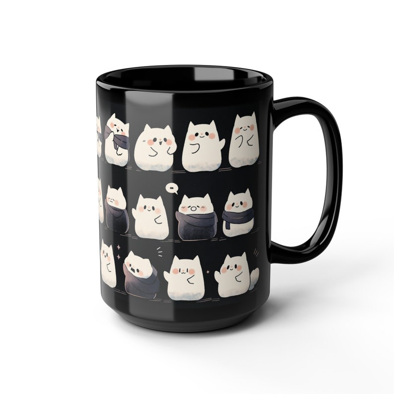 Cute Cat Mug 15oz, Cute Kawaii Cat Black Mug, Cute Cat Pattern Mug, Cat Mug, Cute Desk Decor, Kawaii Cat Mug Gifts, Kawaii Office Decor image 9