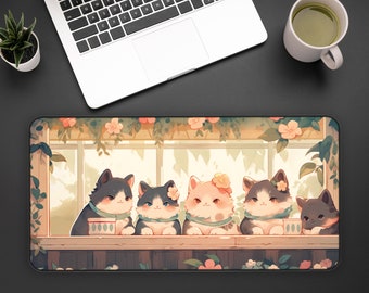 Schreibtischmatte ästhetisch, süßes Katzen Lofi Mauspad, gemütliche Schreibtischdekoration, süßes Kawaii Schreibtischset, süßes Gaming Mauspad, süße Schreibtischdekoration, Anime Geschenke