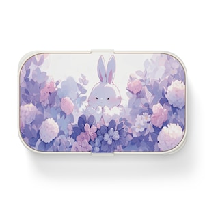 Kawaii Anime Purple Bunny Bento Lunch Box, Japanese Style Food Container, Cute Rabbit Lunchbox, Kids School Lunch Kit, Bento Box Gift