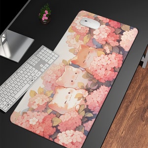 Kawaii Gaming Mousepad, Cute Large Cat Desk Mat, Pink Cat Desk Mat, Mouse Pad Pastel Pink, Cute Desk Decor, Computer Office Accessories