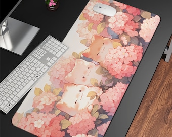 Kawaii Gaming Mousepad, Cute Large Cat Desk Mat, Pink Cat Desk Mat, Mouse Pad Pastel Pink, Cute Desk Decor, Computer Office Accessories