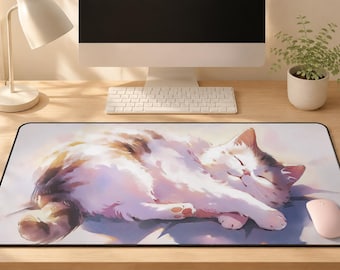 Sleeping Cat Desk Mat Kawaii Extended Mousepad Gaming Large Pad Work Home Office