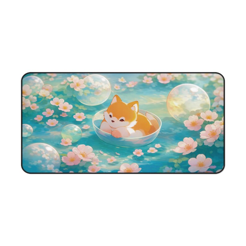 Kawaii Fox Sakura Desk Mat, Cute Floating Fox Mouse Pad, Pastel Spring Floral Desk Pad, Cozy Anime Aesthetic Desk Decor, Gift for Fox Lovers image 10