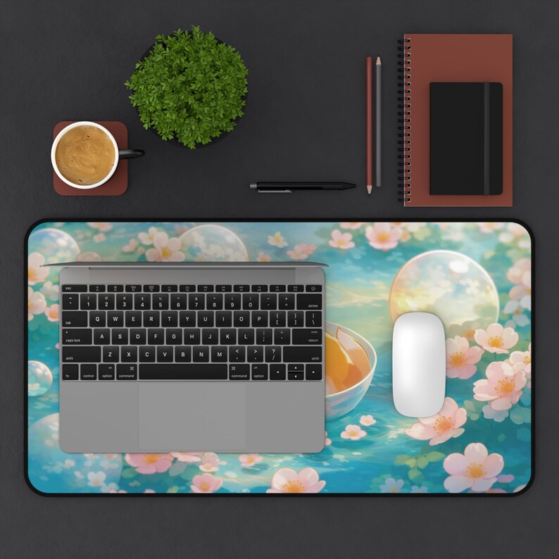Kawaii Fox Sakura Desk Mat, Cute Floating Fox Mouse Pad, Pastel Spring Floral Desk Pad, Cozy Anime Aesthetic Desk Decor, Gift for Fox Lovers image 9