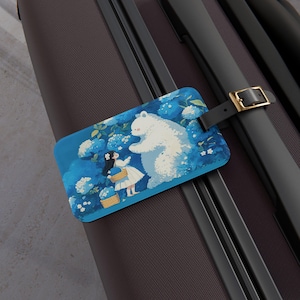 Cute Luggage Tag, Cute Kawaii Anime Girl with Bear, Travel Bag Identifier, Backpack Charm, Suitcase Label, School Backpack Accessory