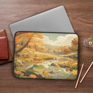 Cute Frog Laptop Sleeve, Anime Landscape Art Laptop Tablet Ipad Sleeve, Kawaii Laptop Sleeve, Soft Laptop Cover, Kawaii Anime Gifts for Girl