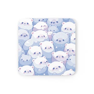 Cute Cork Back Coaster, Cute Polar Bears Patterns, Kawaii Coasters, Cute Coasters for Desk, Cute Desk Decor