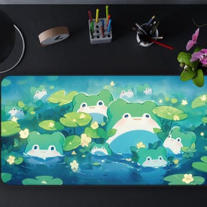 Kawaii Frog Desk Mat, Cute Mouse Pad, Anime Style Desk Pad Gaming Mat, Cottagecore Frog Decor, Frog Lover Gift