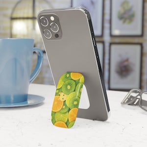 Kawaii Citrus Cat Phone Grip, Cute Kiwi Orange Lime PopSocket, Aesthetic Fruit Cat Holder, Adorable Accessory for iPhone & Android