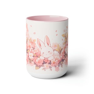 Cute Kawaii Bunny Mug 15oz, Cute Mugs Aesthetic, Easter Gifts, Kawaii Anime Bunny Rabbit Easter, Mug with Bunny Print image 3