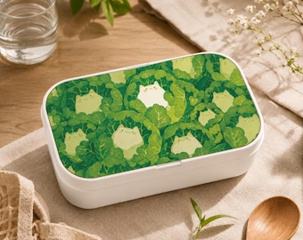 Bento Lunch Box, Cute Cat Bento Box, Japanese Lunch Container, Kawaii Lunchbox, Lunch Set for Kids, Cabbage Design, Food Container
