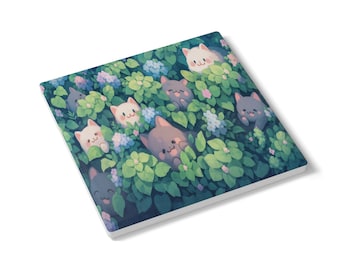 Kawaii Cat Ceramic Coaster: Botanical Kitten Drink Mat