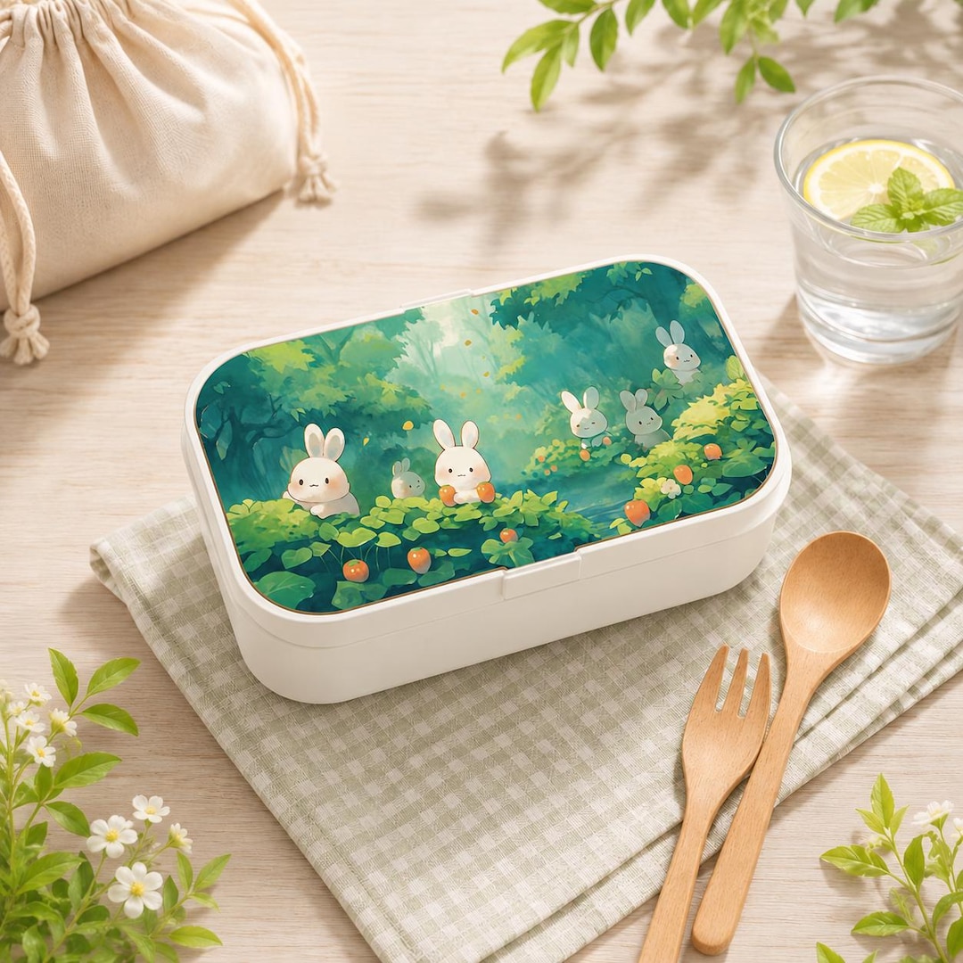 Kawaii Bunny Bento Lunch Box, Cute White Rabbits in Forest, Japanese ...