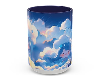 Kawaii Anime Girl Blue 15oz Mug, Cute Coffee Cup, Adorable Tea Mug, Fun Hot Cocoa Mug, Anime Lover Gift, Unique Kitchen Decor
