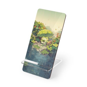 Kawaii Anime Phone Stand, Cute Frog in Rain Phone Holder Stand, Cute Kawaii Desk Decor, Cute Tech Accessories, Cell Phone Stand Holder Gift
