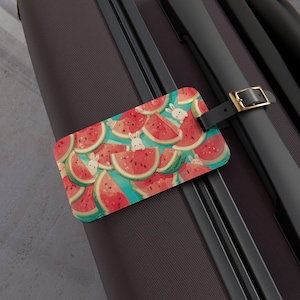 Cute Luggage Tag, Cute Bunny with Watermelon, Adorable Travel Bag Identifier, Backpack Tag, Suitcase Label, Unique Keychain Accessory