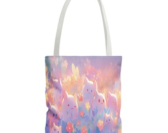 Borsa tote kawaii con gatti rosa - Grazioso regalo per gli amanti dei gatti, borsa a tracolla per gatte, borsa della spesa con stampa di gatti rosa, borsa a tracolla con stampa animalier, borsa per mamma gatta
