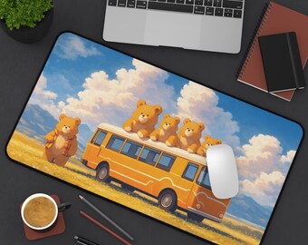 Cozy Anime Desk Mat, Kawaii Bears Mouse Pad, Workspace Accessory, Cute Home Office Decor, Anime Landscape Scenery Desk Mat