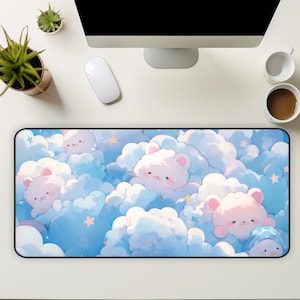 Kawaii Pastel Desk Mat, Cartoon Animal Mouse Pad, Anime Desk Mat Cute Bears, Computer Keyboard Desk Mat Extra Large Mouse Pad, Cute Decor