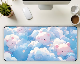 Kawaii Pastel Desk Mat, Cartoon Animal Mouse Pad, Anime Desk Mat Cute Bears, Computer Keyboard Desk Mat Extra Large Mouse Pad, Cute Decor