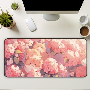 Cute Gaming Mousepad, Kawaii Large Desk Mat, Pink Cat Desk Mat, Mouse Pad Pastel Pink, Cute Desk Decor, Computer Keyboard Office Accessories
