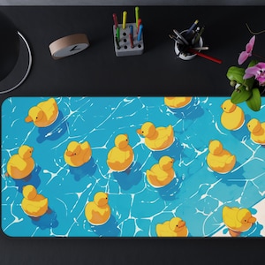 Duck Desk Mat, Cute Ducks in Blue Vibe, Kawaii Office Decor, Desk Accessories, Work from Home, Mouse Pad