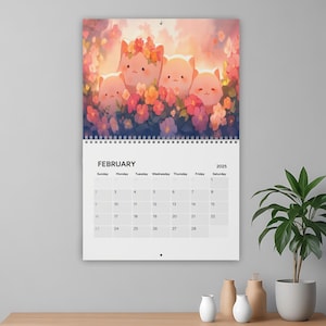 Calendario de gatos de anime kawaii 2025, lindo calendario de pared de animales de dibujos animados kawaii, calendario de pared artístico, regalo para amantes de los gatos